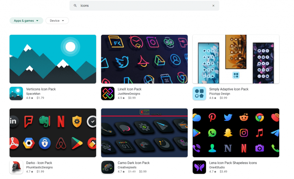 How to apply android icon packs google play search