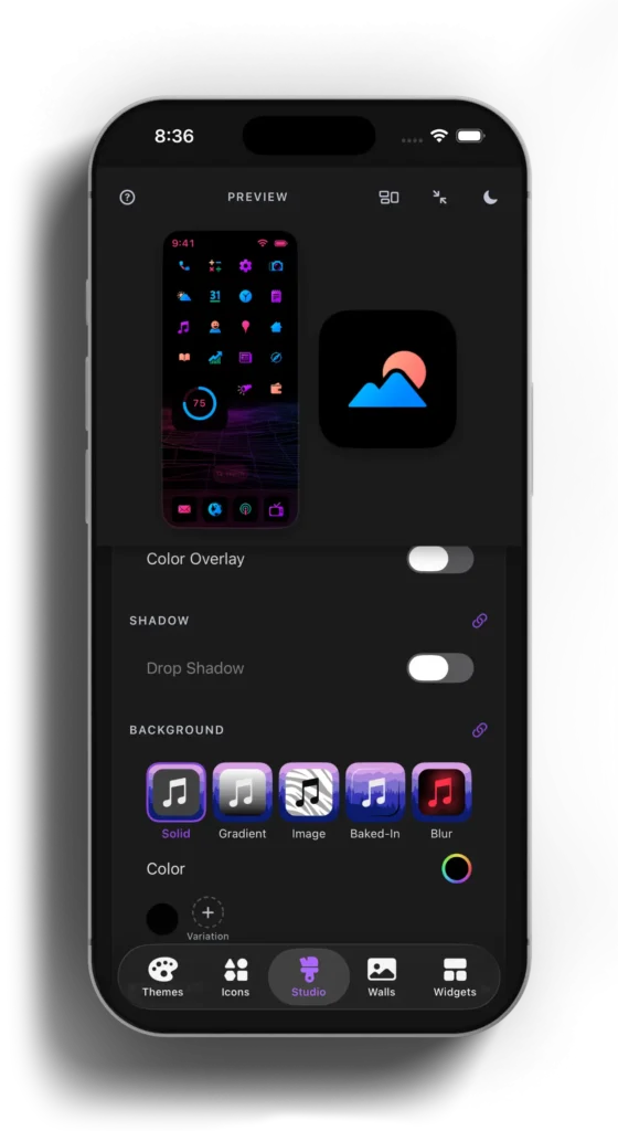 Theme Studio - custom studio editor for icon foreground and background options for iOS iPhone setups