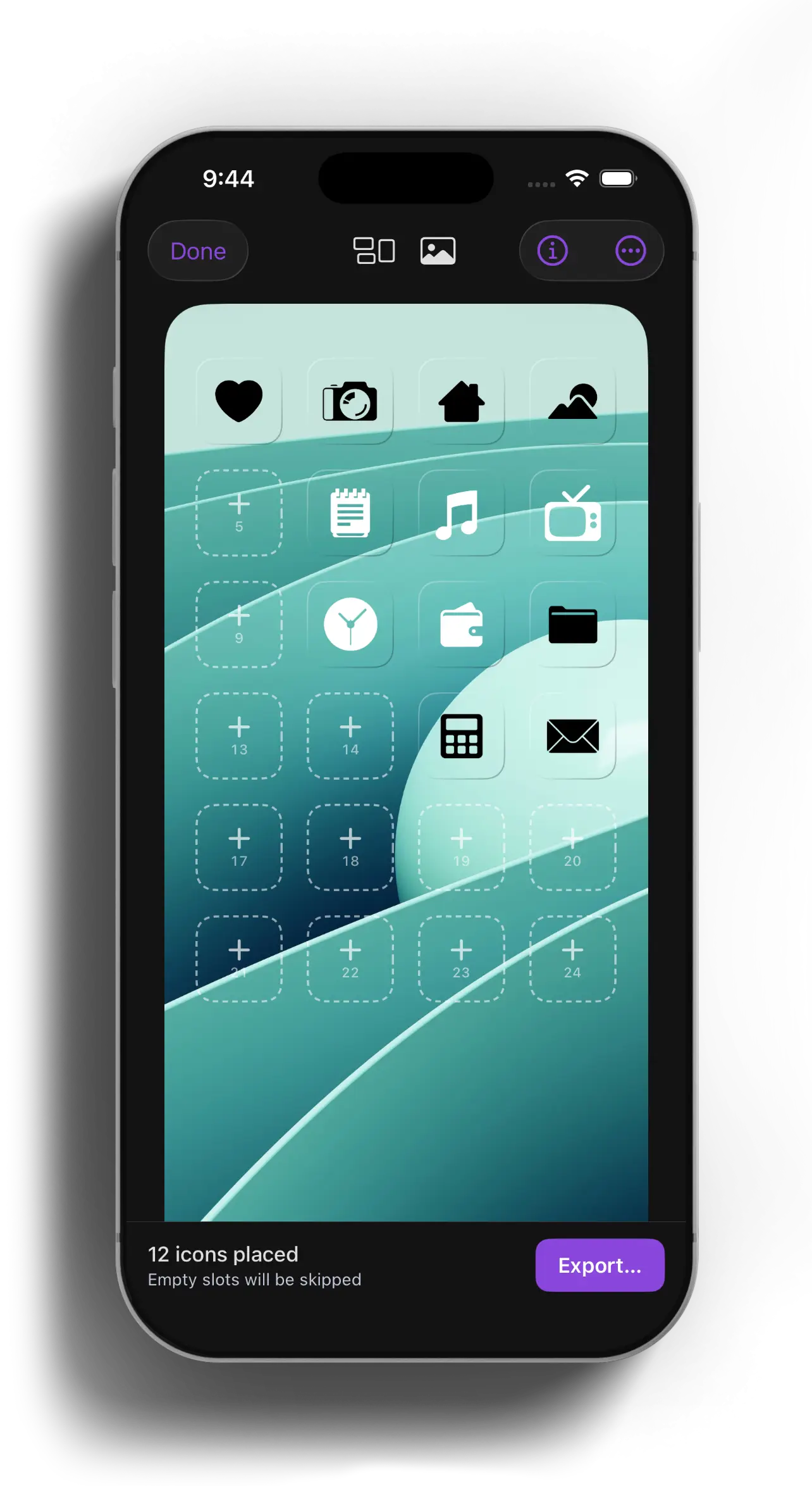 Theme Studio - custom png icons clear and transparent icon backgrounds so that icons show your wallpaper on iOS, iphones and ipads.