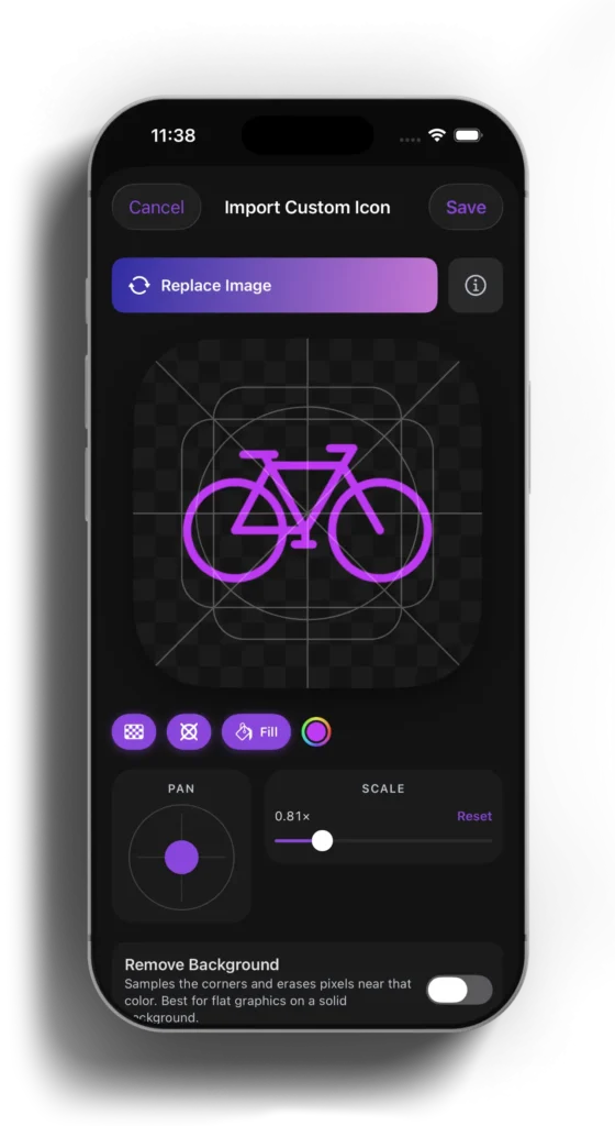 Theme Studio - custom png icons with background remover on iOS iPhone setup