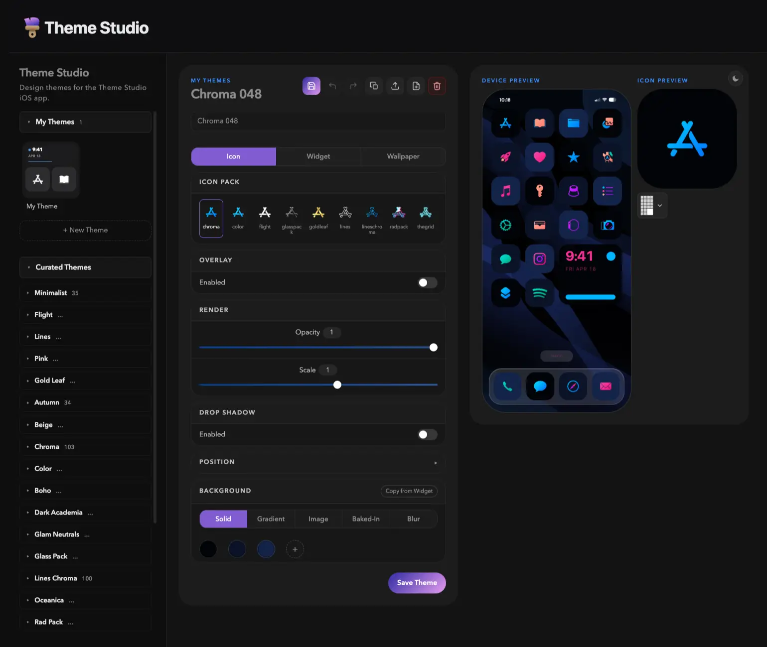 Theme Studio desktop ios iphone and ipad setup editor