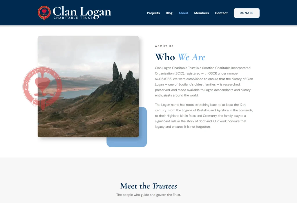 clan logan trust website design - about