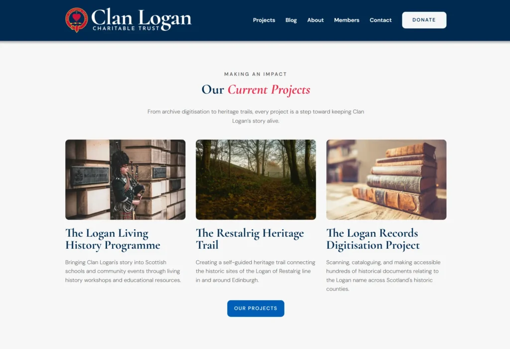 clan logan trust website design - projects